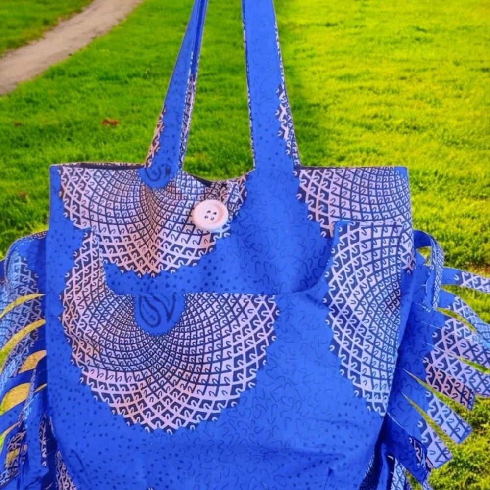 Royal Blue Bohemian Tote with Silver Detailing